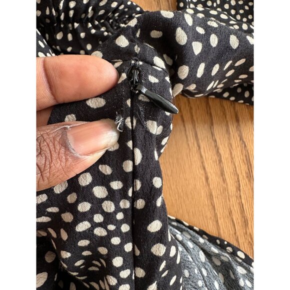 Black & White Polka Dot Long Sleeve Midi Peasant Dress Square Neck Ruched Size L - Picture 14 of 14